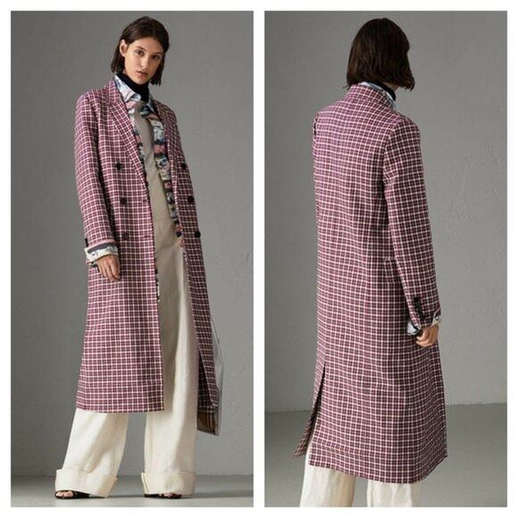 $3,490 BURBERRY NWT Authentic Purple Plaid Stripe Jacket Trench Coat – Size 10 - Picture 1 of 16